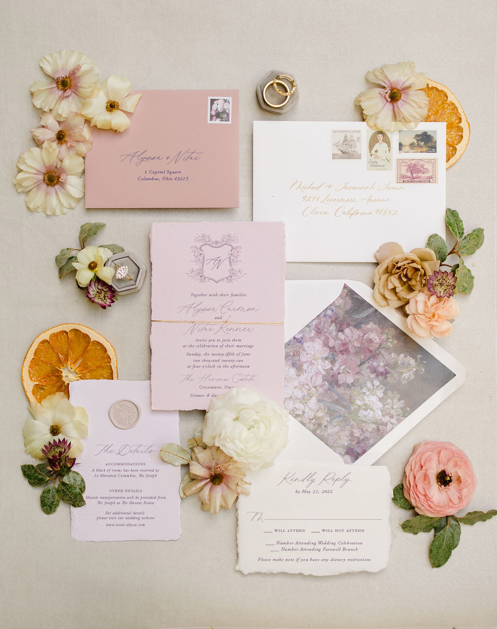 blush wedding invitations
